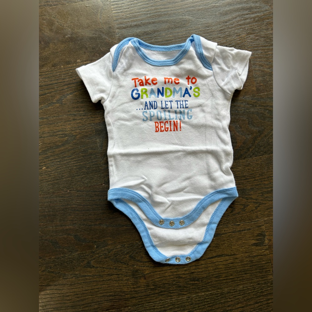 3-6 month boys onesie “take me to grandmas and let the spoiling begin”